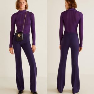 Mango purple wide leg flared stretch trousers